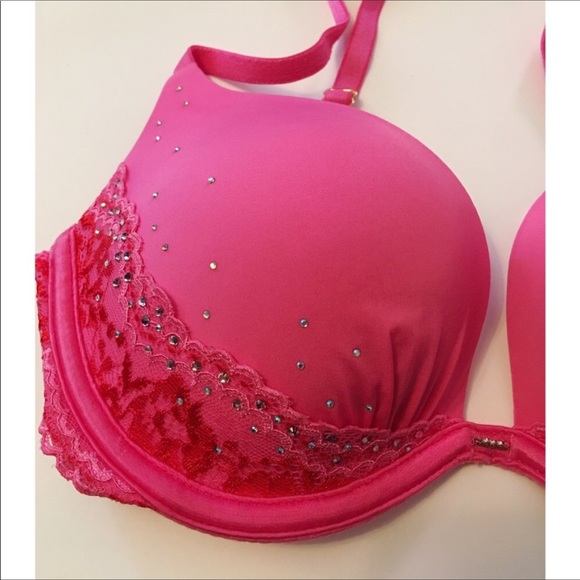 Victoria Secret Pink Red Lace Bras Rhinestones 34B - Picture 2 of 5